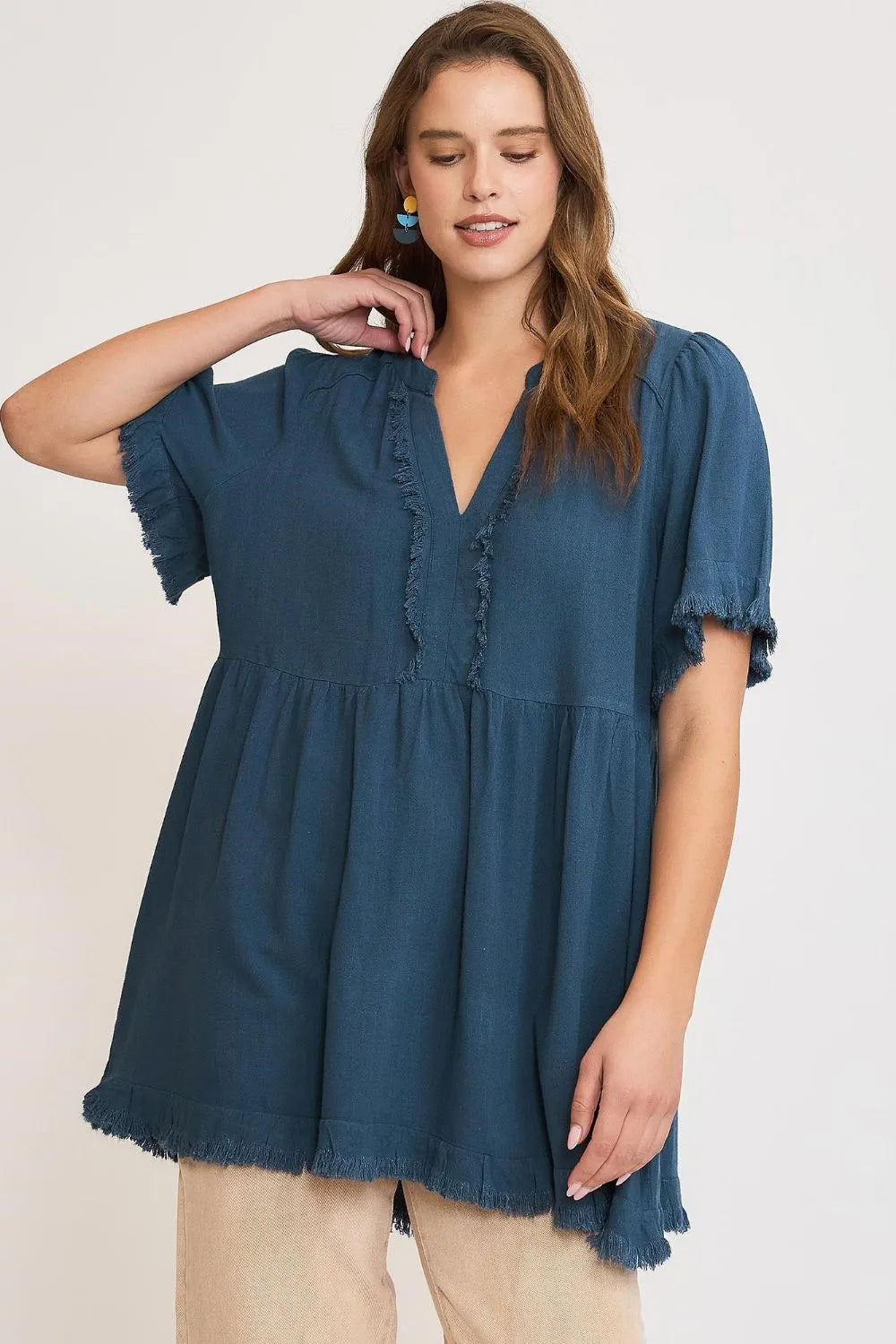 Provence Picnic Raw Hem Babydoll Linen Blouse