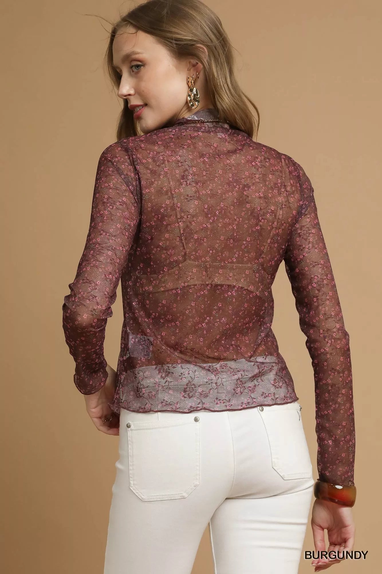 Vintage Roses Lace Mesh Long Sleeve Top