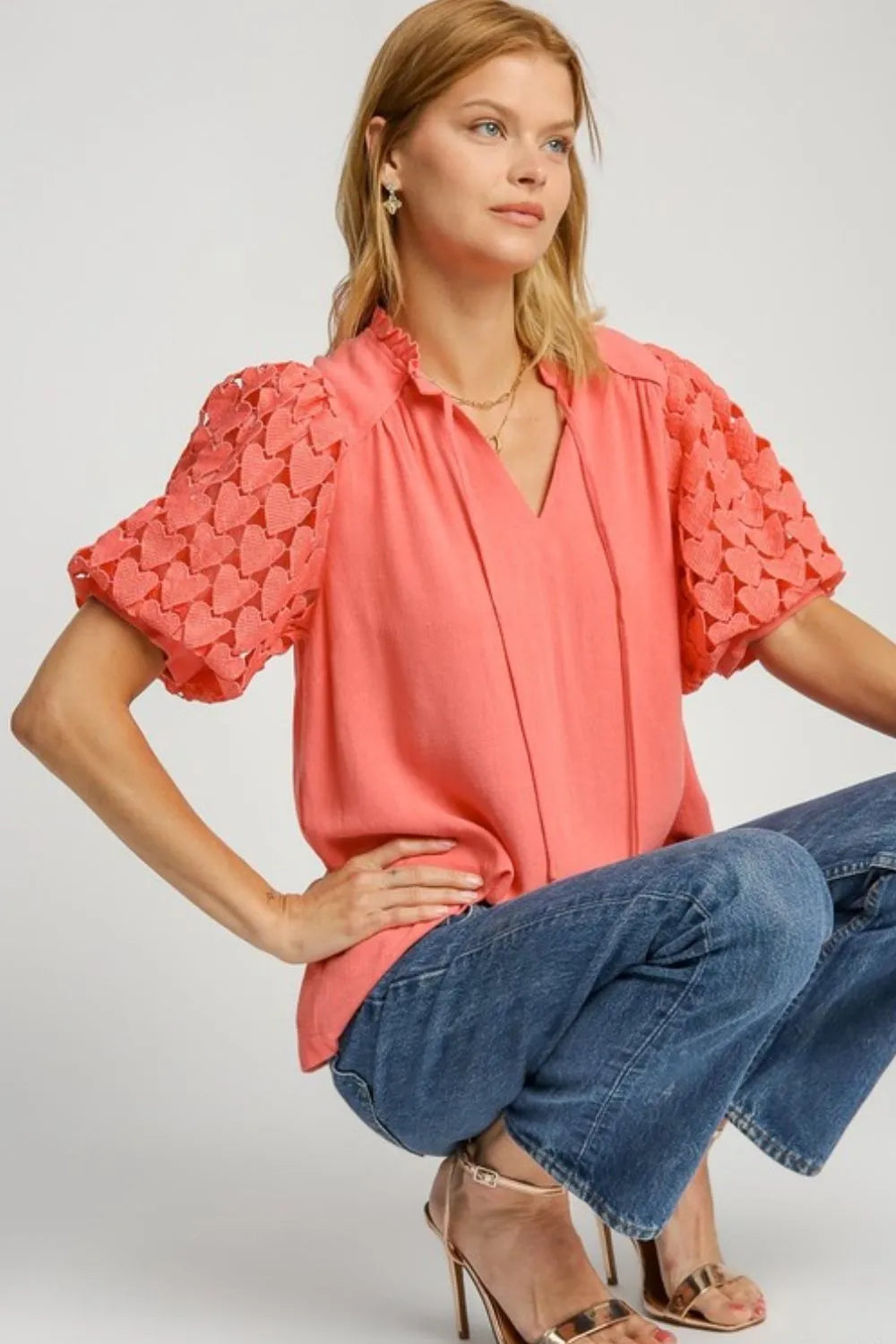 Pumpkin Spice Latte Linen Lace Ruffle Top