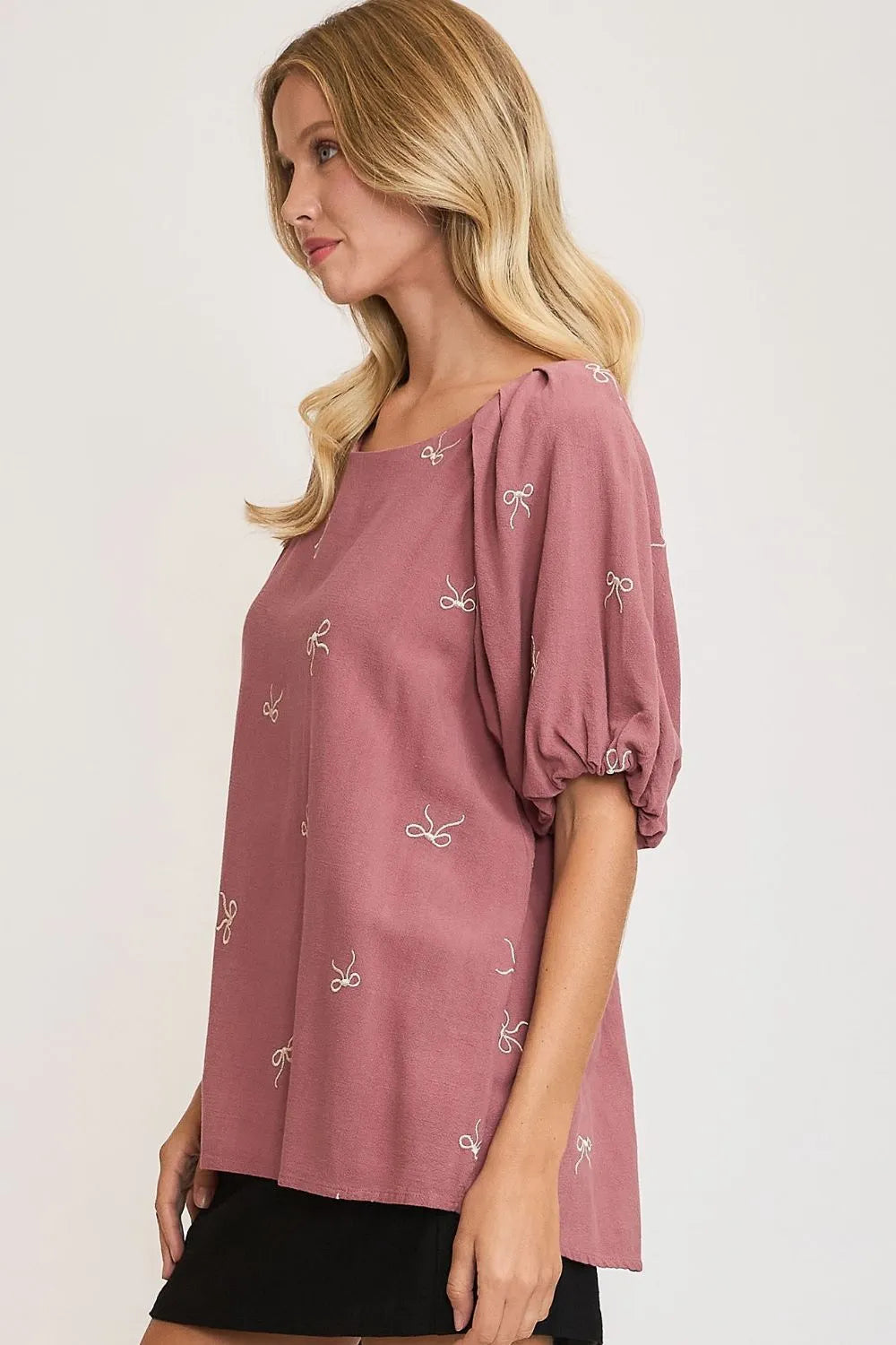 Coquette Cutie Linen Blend Ribbon Embroidered Top Plus Size