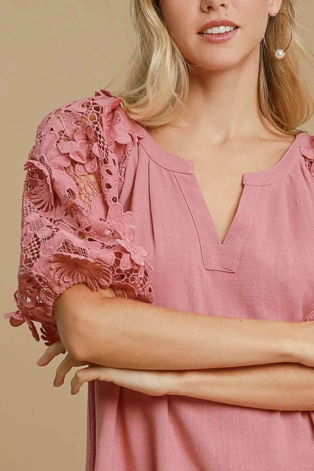 Picnic Date French Terry Boxy Cut Top with 3D Floral Sleeve Plus Size