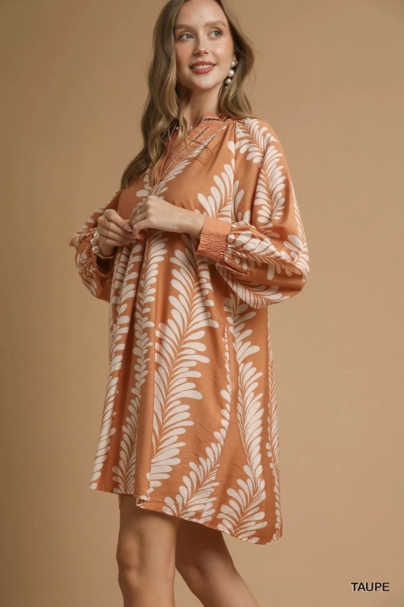 Resort Ready Leaf Print Notched Mini Babydoll Dress