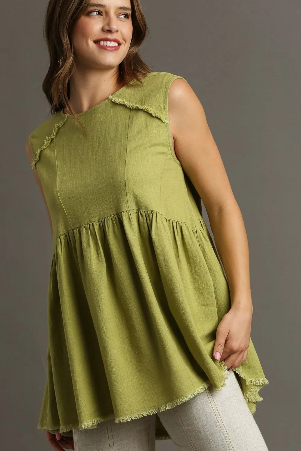 Aspen Adventure Raw Hem Linen Top