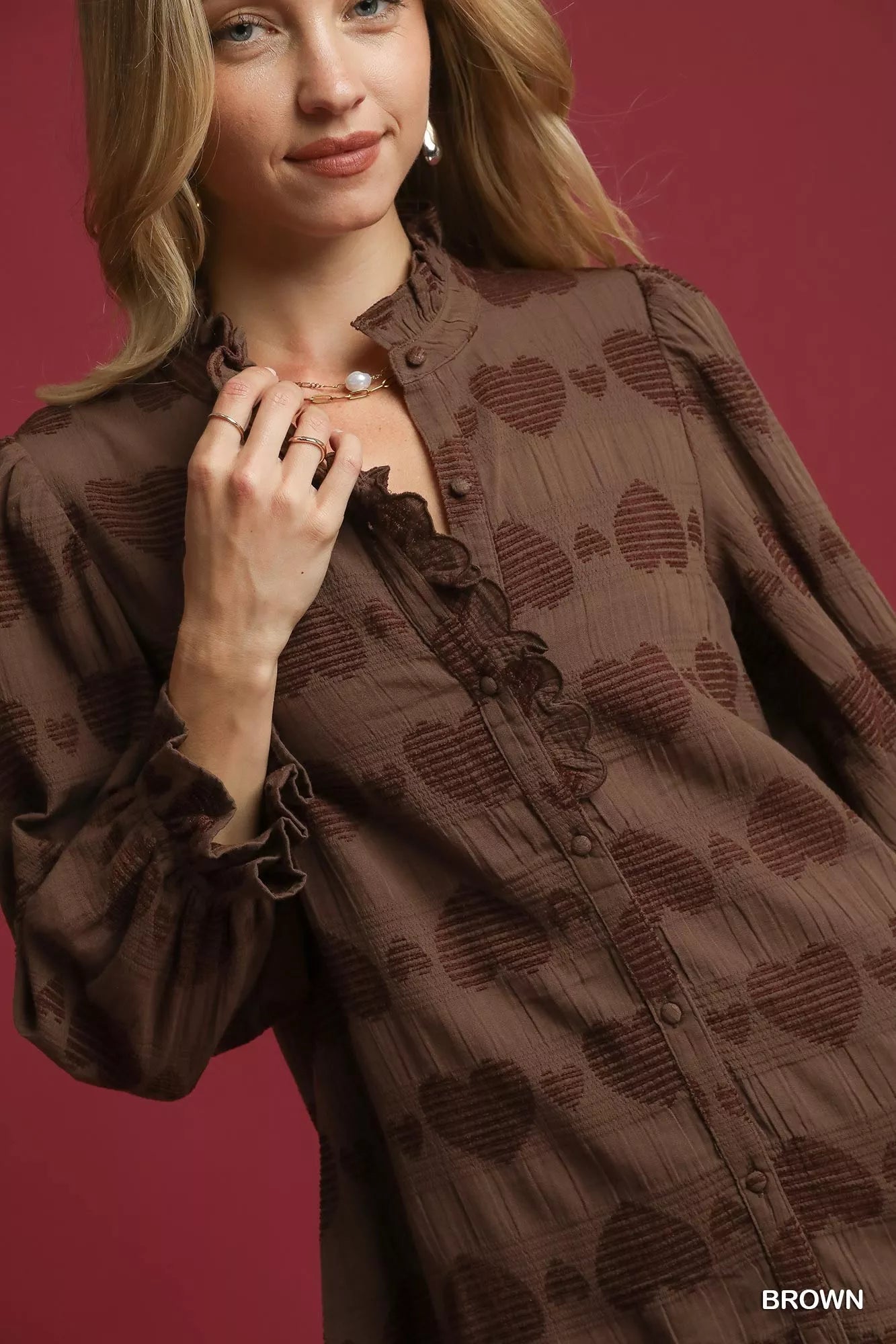 Chocolate Hearts Jacquard Ruffle 100 Cotton Top