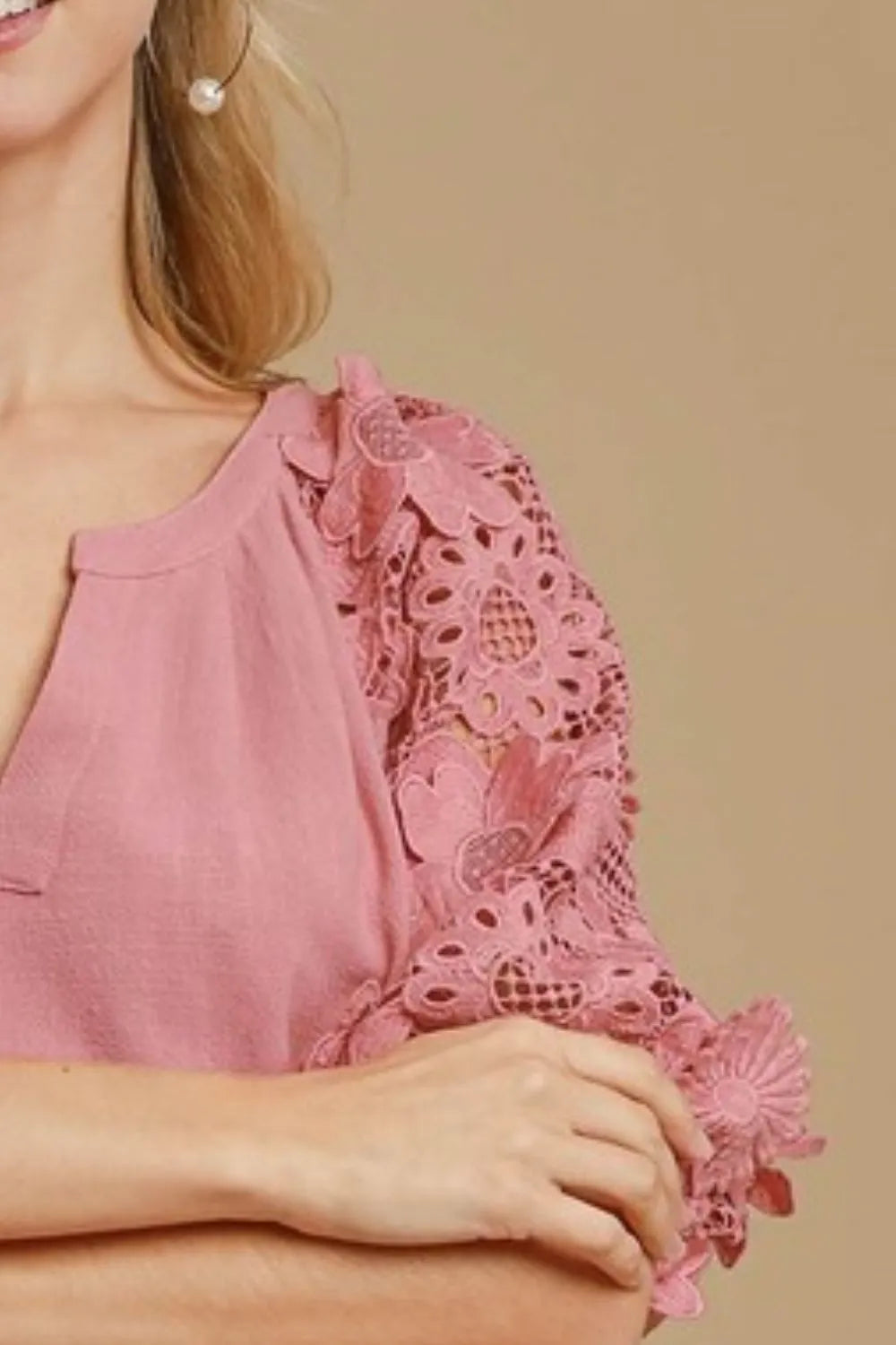 Picnic Date French Terry Boxy Cut Top with 3D Floral Sleeve Plus Size
