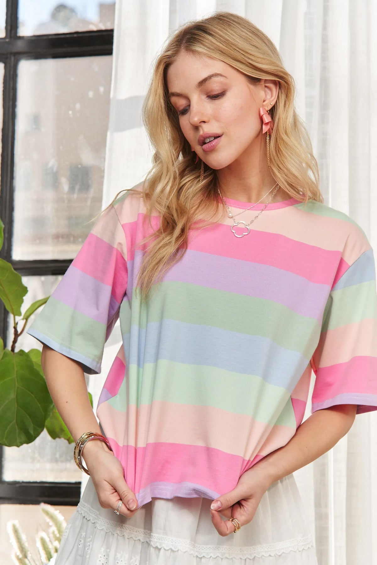 ADORA Multi Color Stripe Casual Top