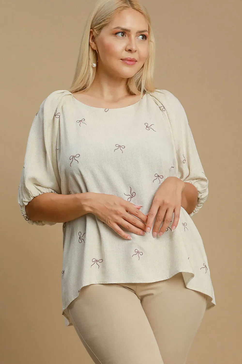 Coquette Cutie Linen Bow Ribbon Embroidered Top
