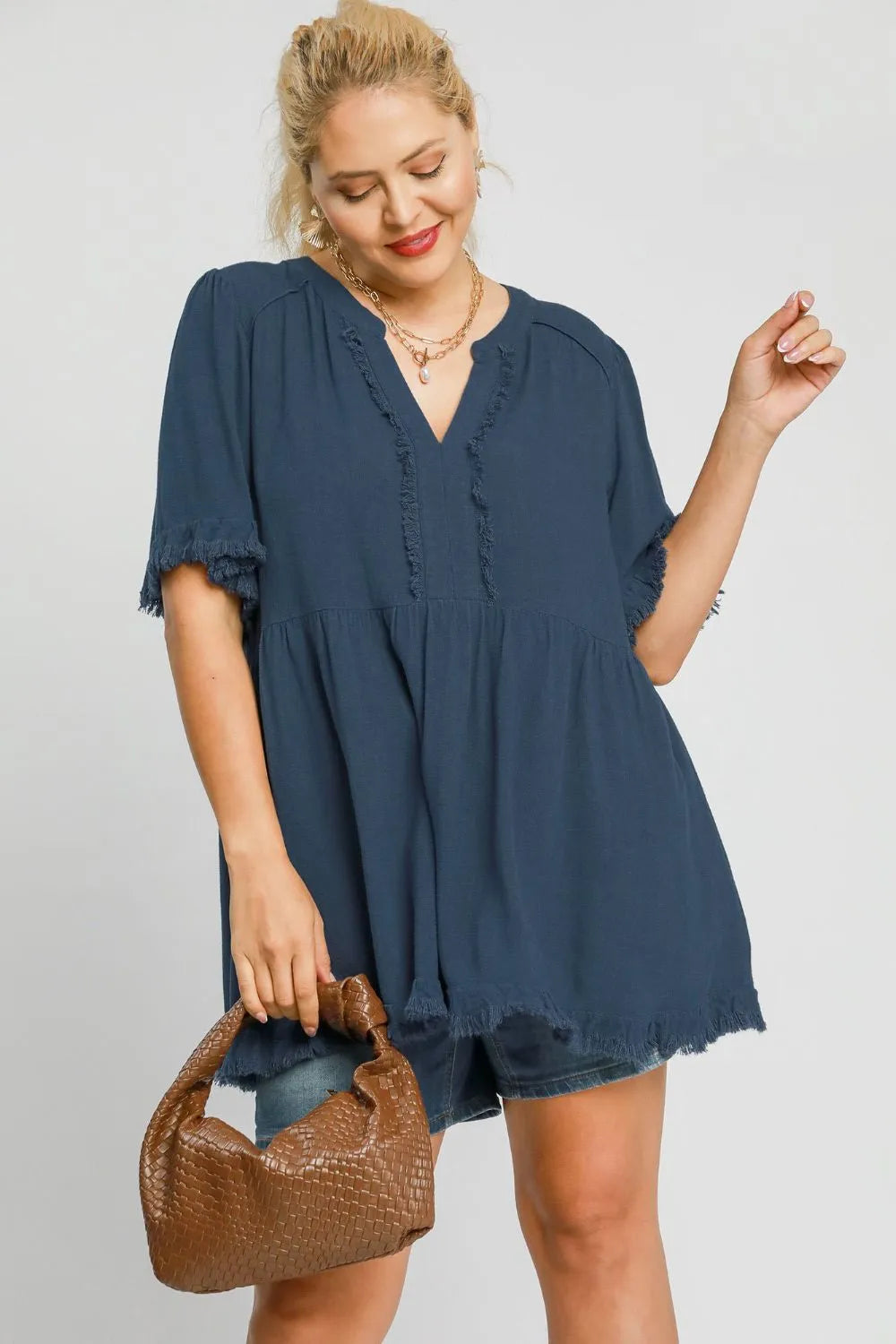 Provence Picnic Raw Hem Babydoll Linen Blouse