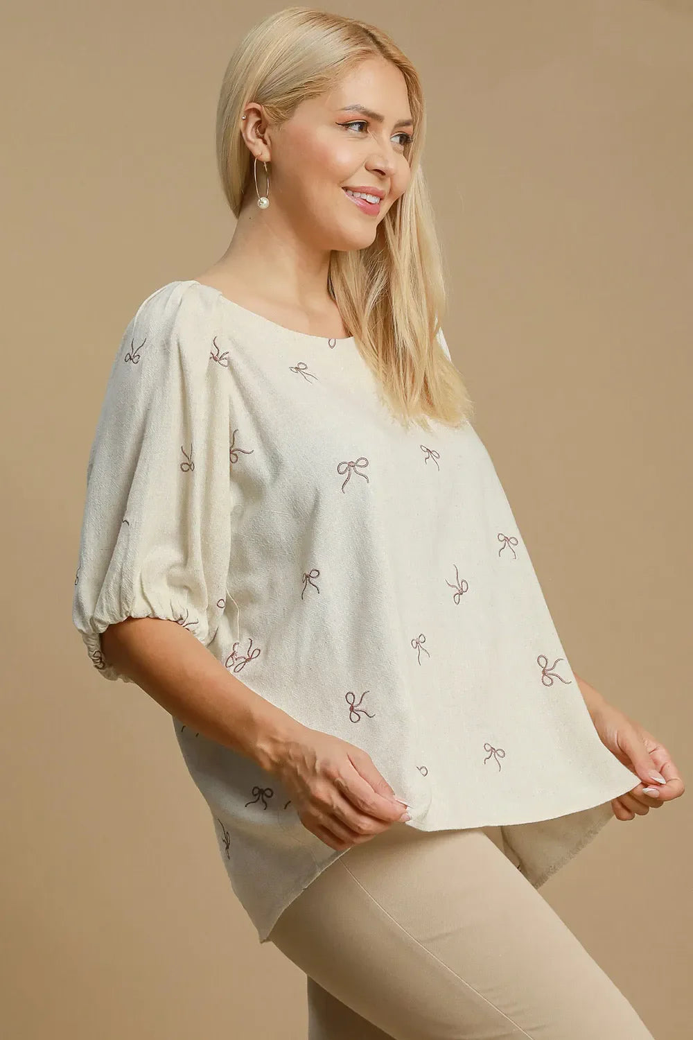 Coquette Cutie Linen Bow Ribbon Embroidered Top