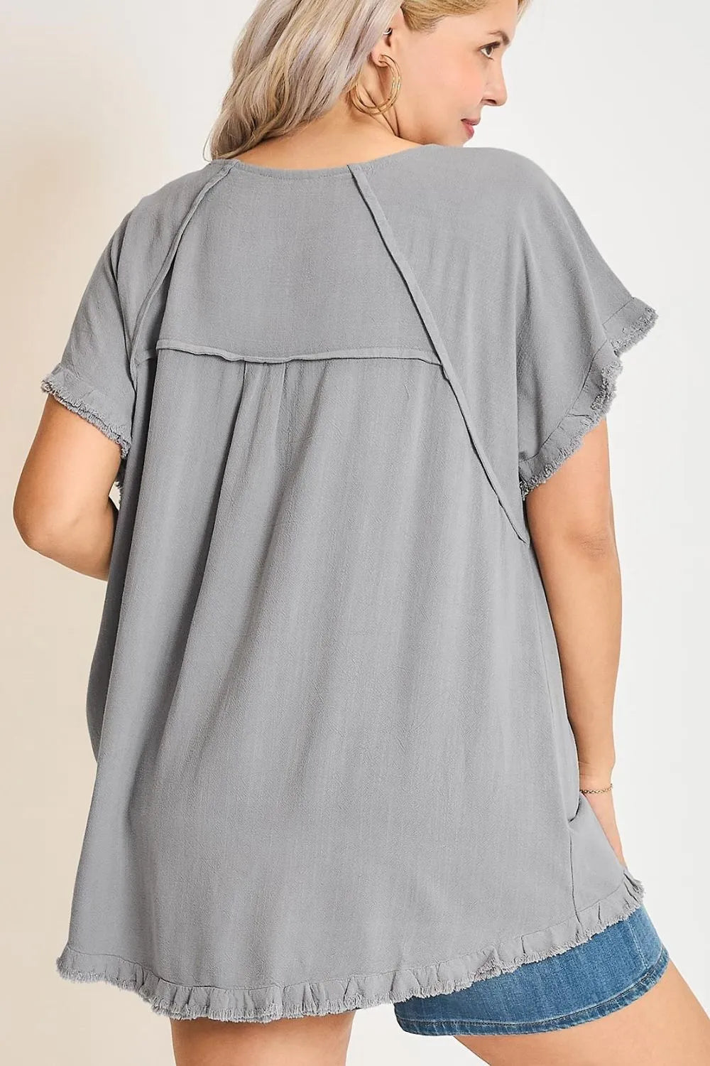 Afternoon Stroll Linen Ruffle Fringe Top