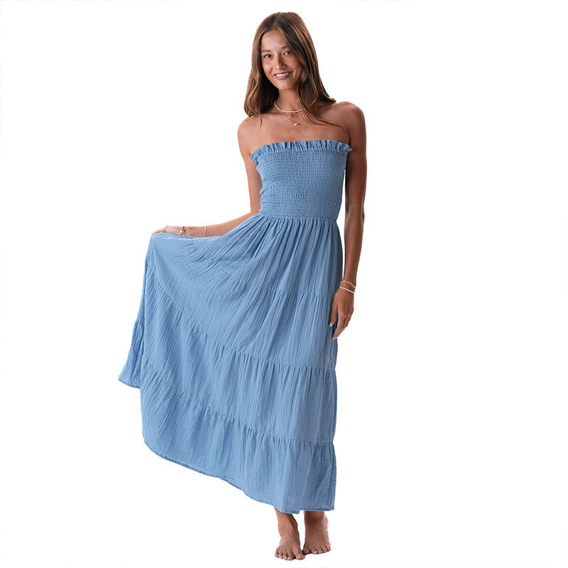 Denim Blue Cotton Mai Tai Strapless Maxi Dress