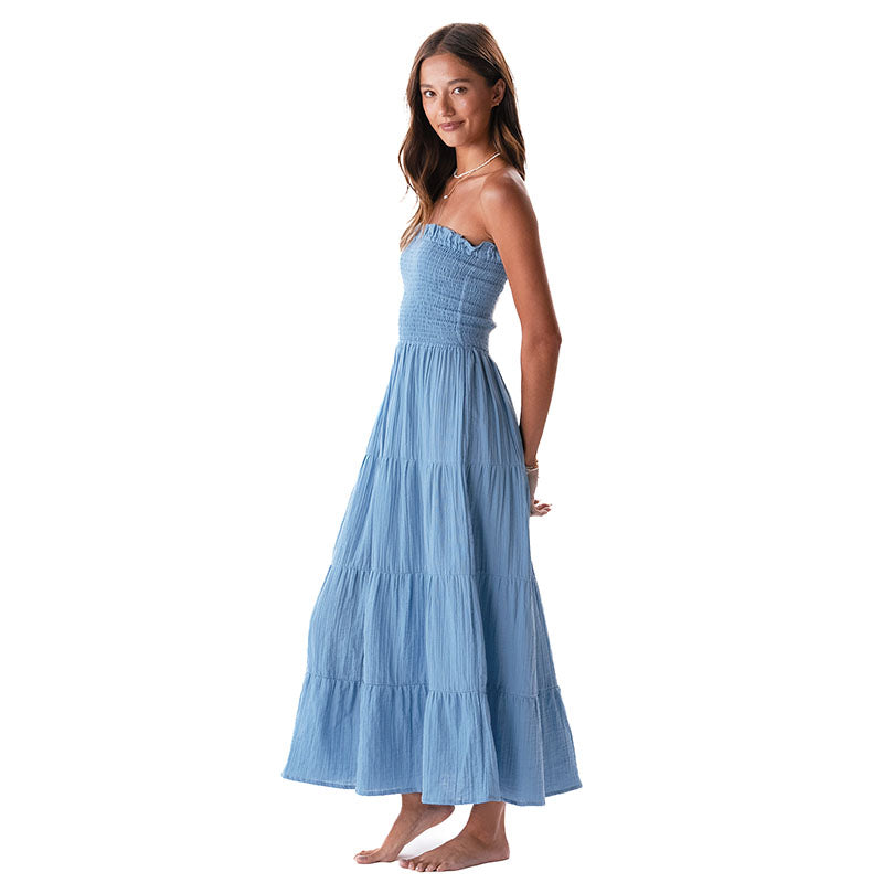 Denim Blue Cotton Mai Tai Strapless Maxi Dress