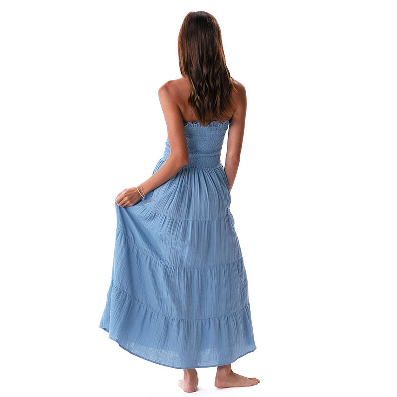 Denim Blue Cotton Mai Tai Strapless Maxi Dress
