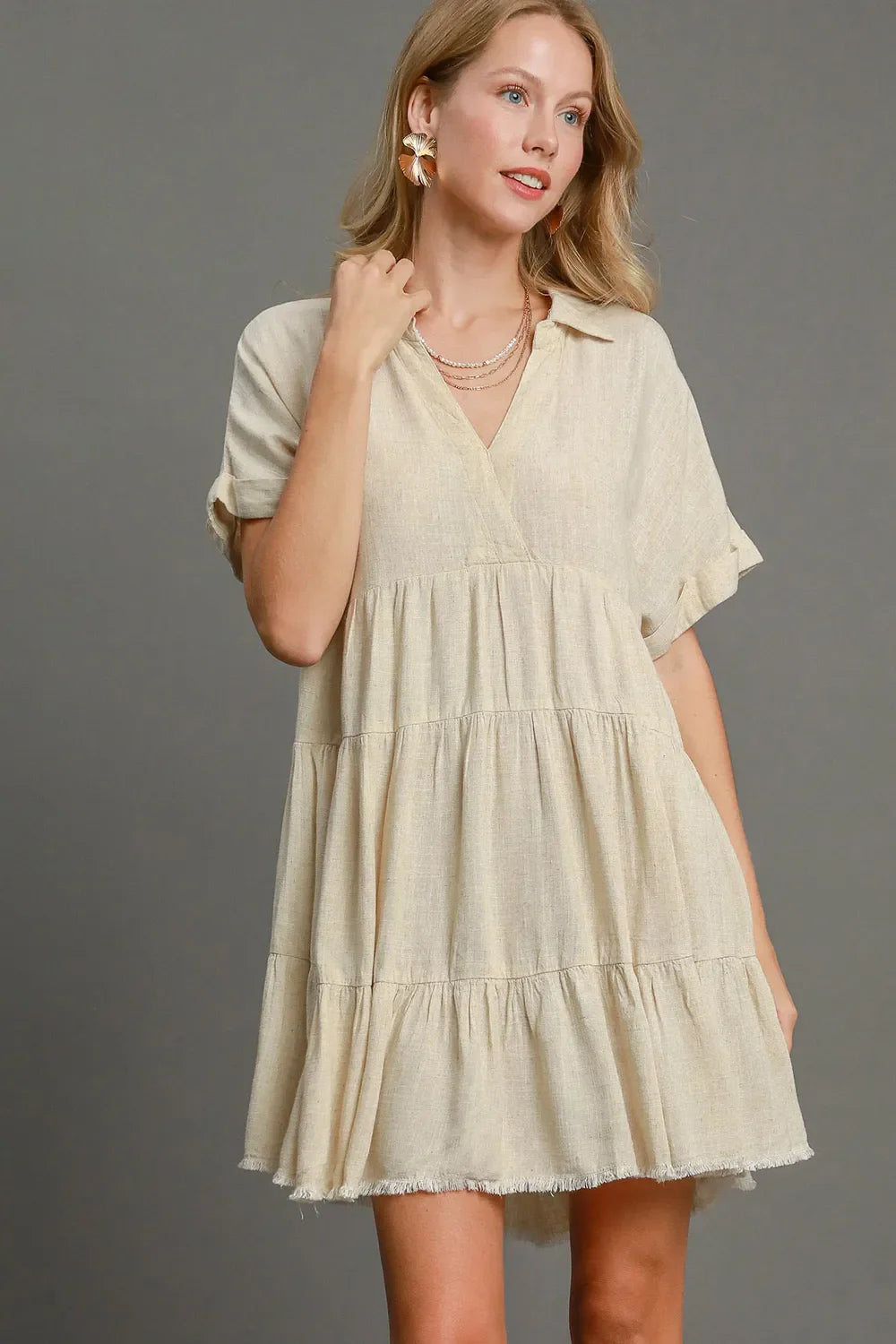 Day at the Market Raw Hem Linen Dress