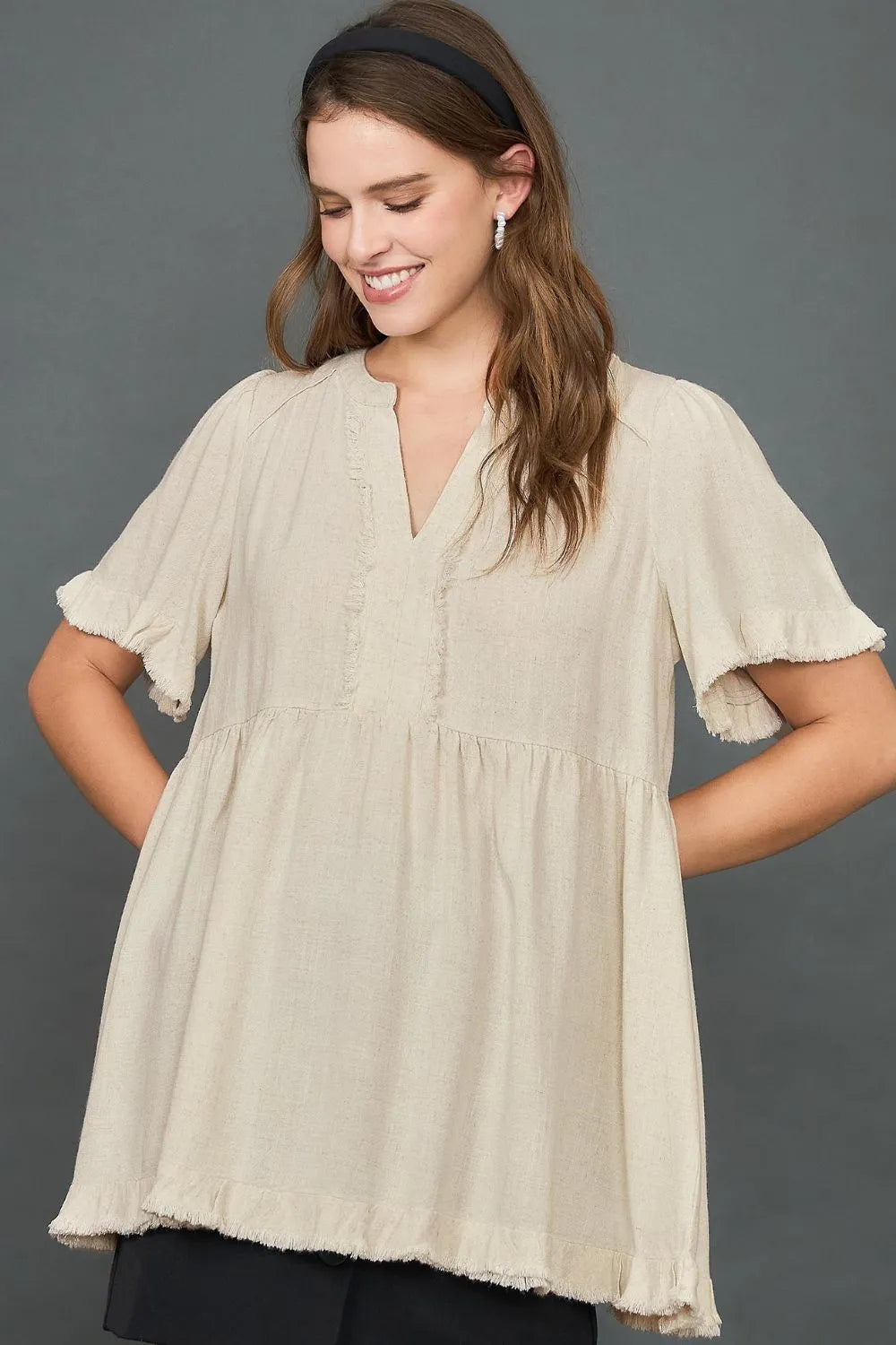 Dreamy Days Raw Hem Babydoll Linen Blouse