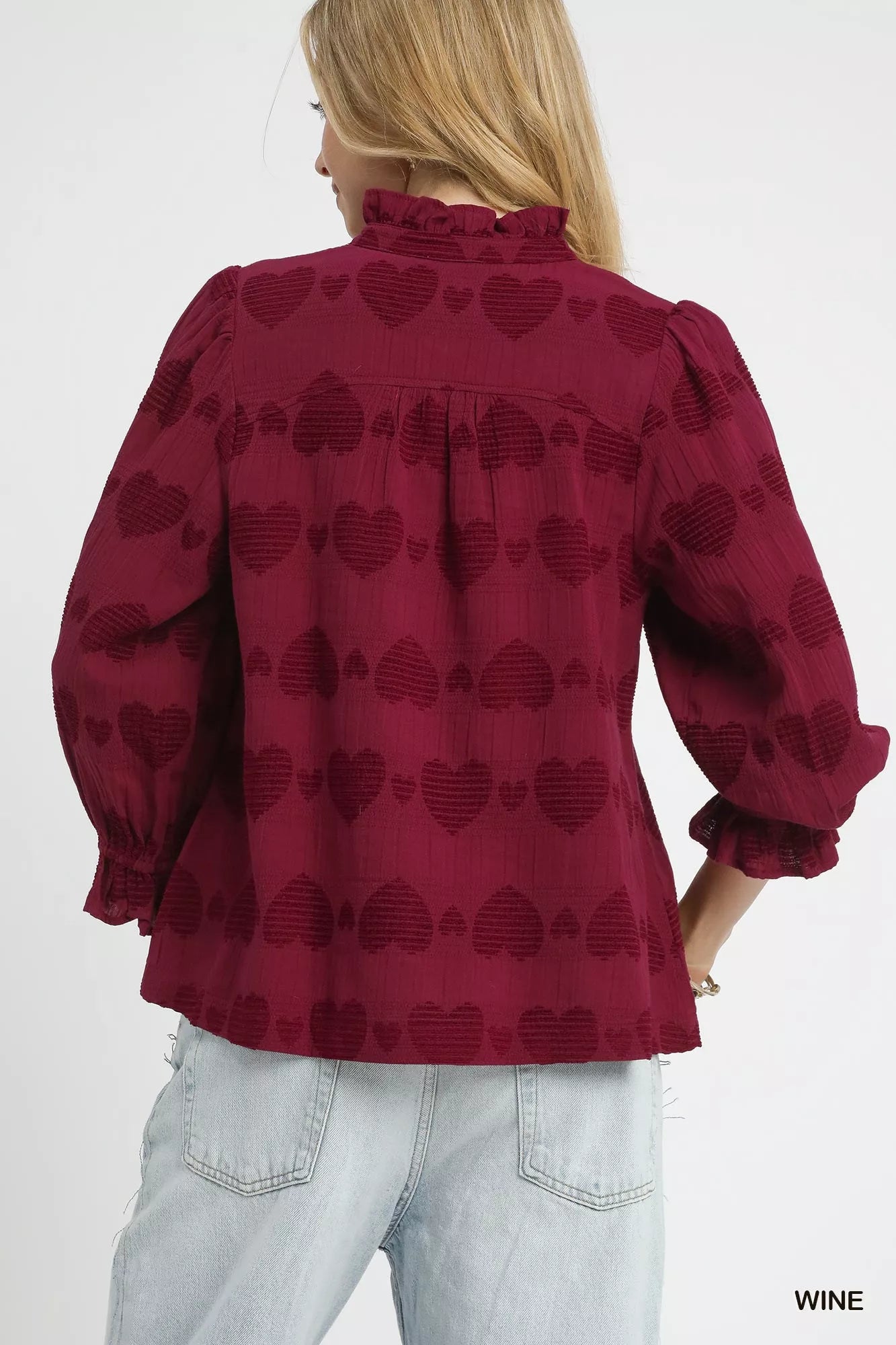 Merlot Heart Jacquard 100 Cotton Ruffle Top