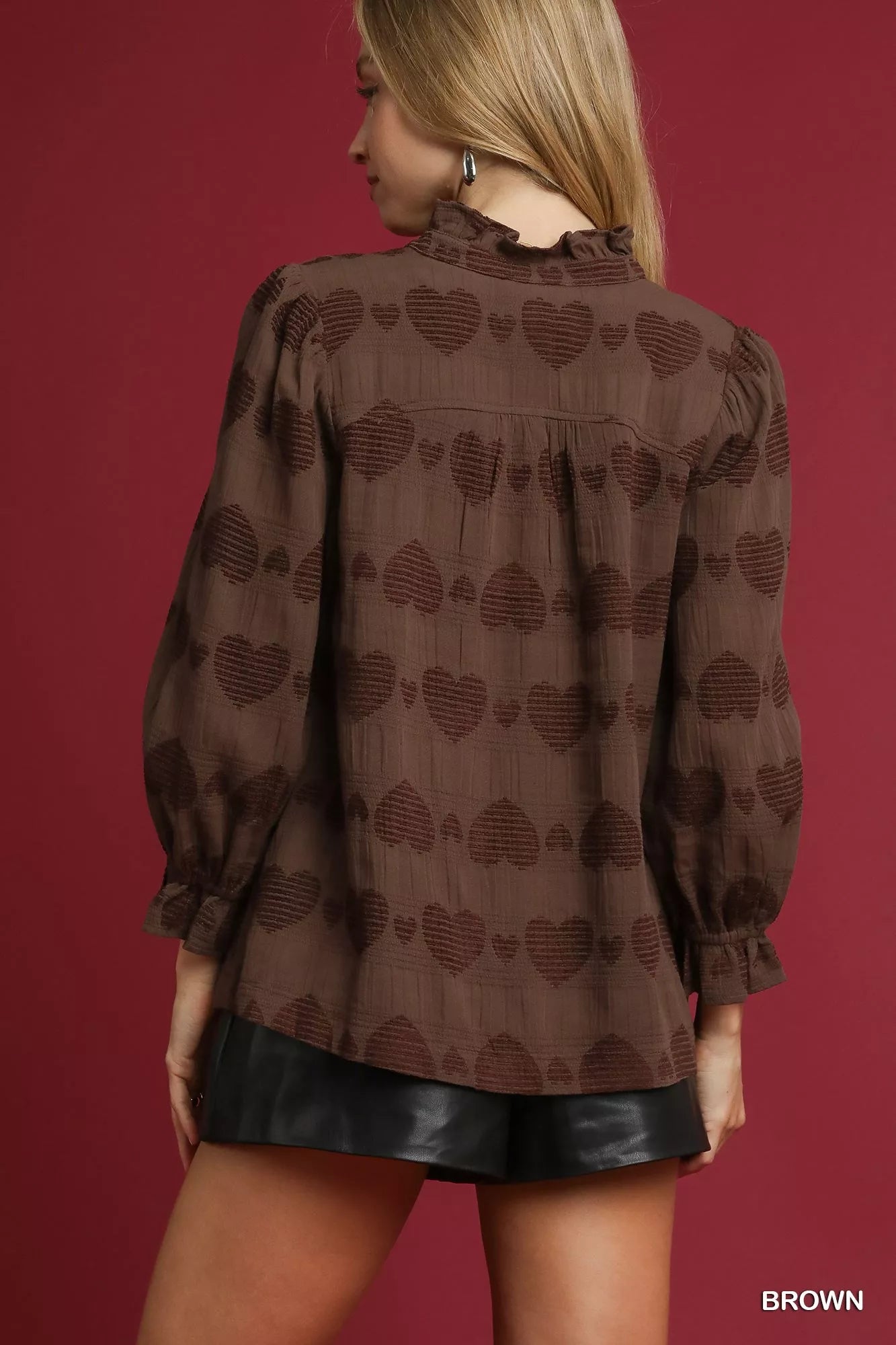 Chocolate Hearts Jacquard Ruffle 100 Cotton Top