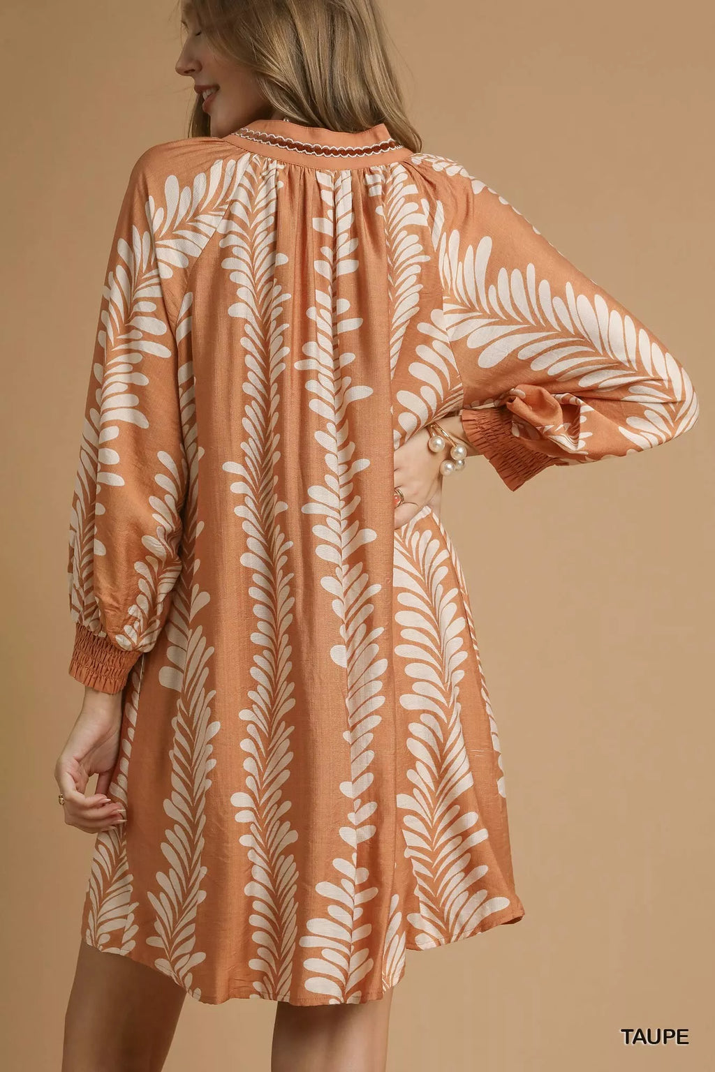 Resort Ready Leaf Print Notched Mini Babydoll Dress