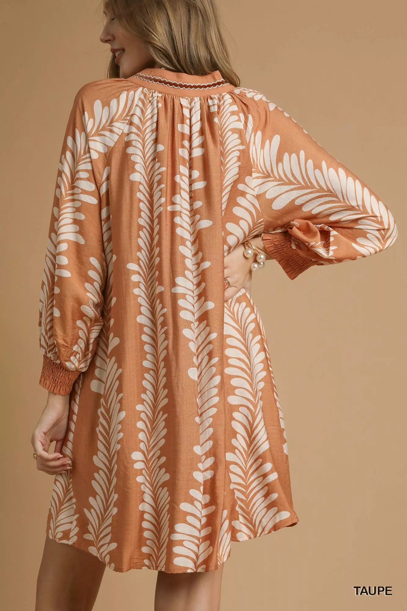 Resort Ready Leaf Print Notched Mini Babydoll Dress