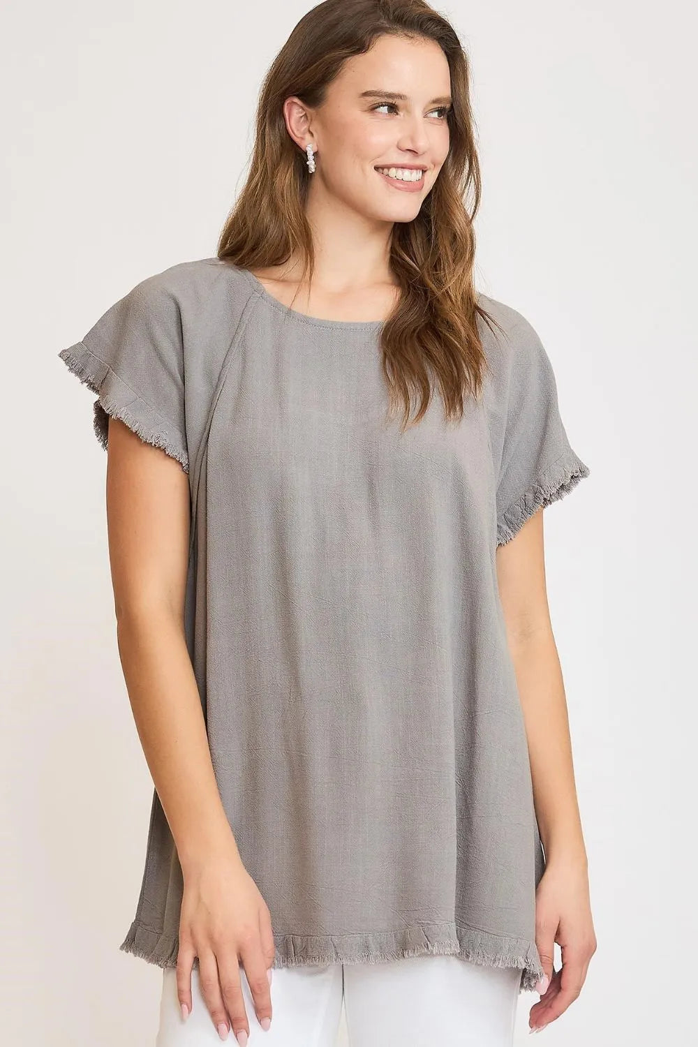 Afternoon Stroll Linen Ruffle Fringe Top