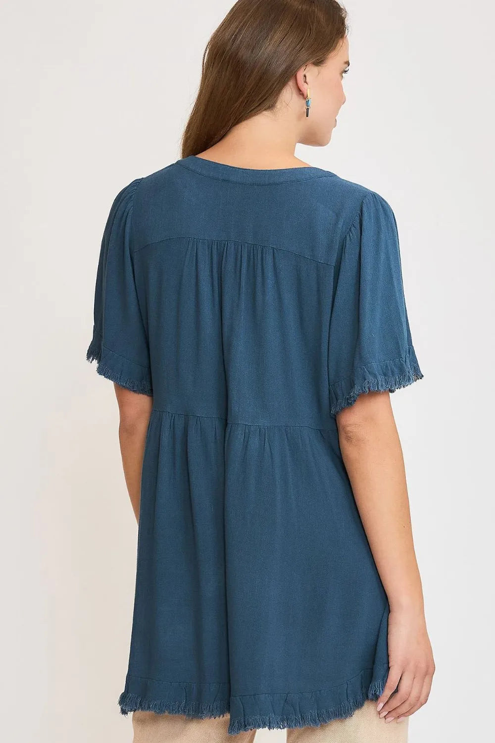 Provence Picnic Raw Hem Babydoll Linen Blouse