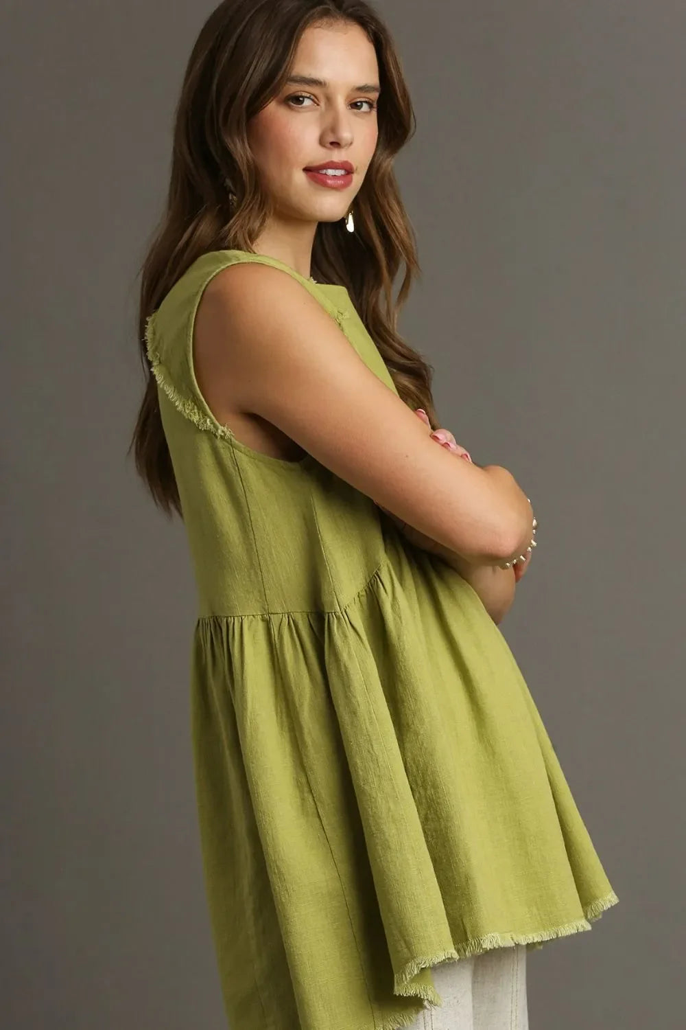Aspen Adventure Raw Hem Linen Top