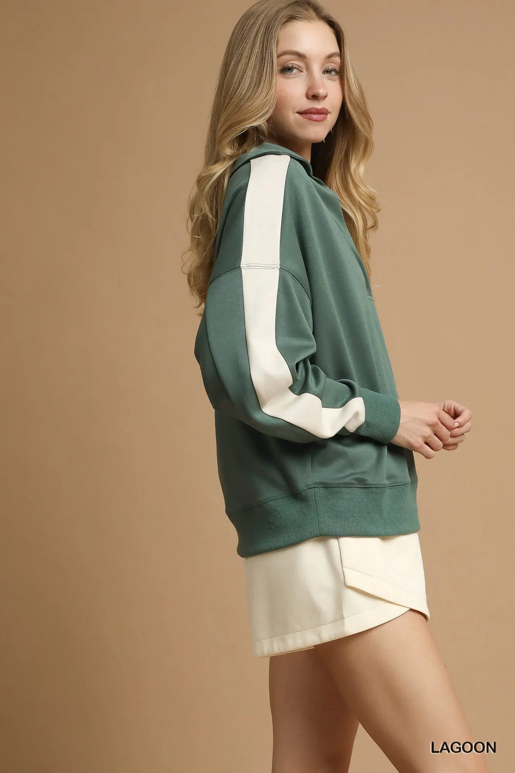 Fireside Snuggles Contrast Sleeve Cotton Blend Sweatshirt