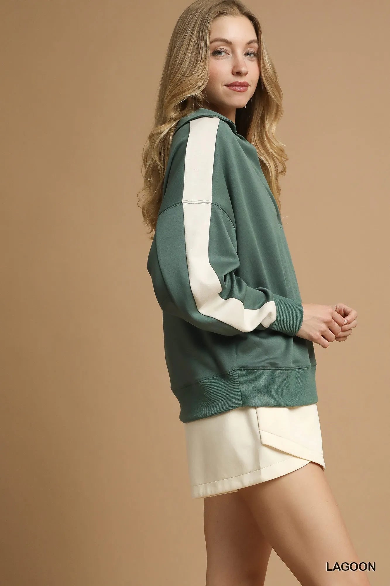 Fireside Snuggles Contrast Sleeve Cotton Blend Sweatshirt