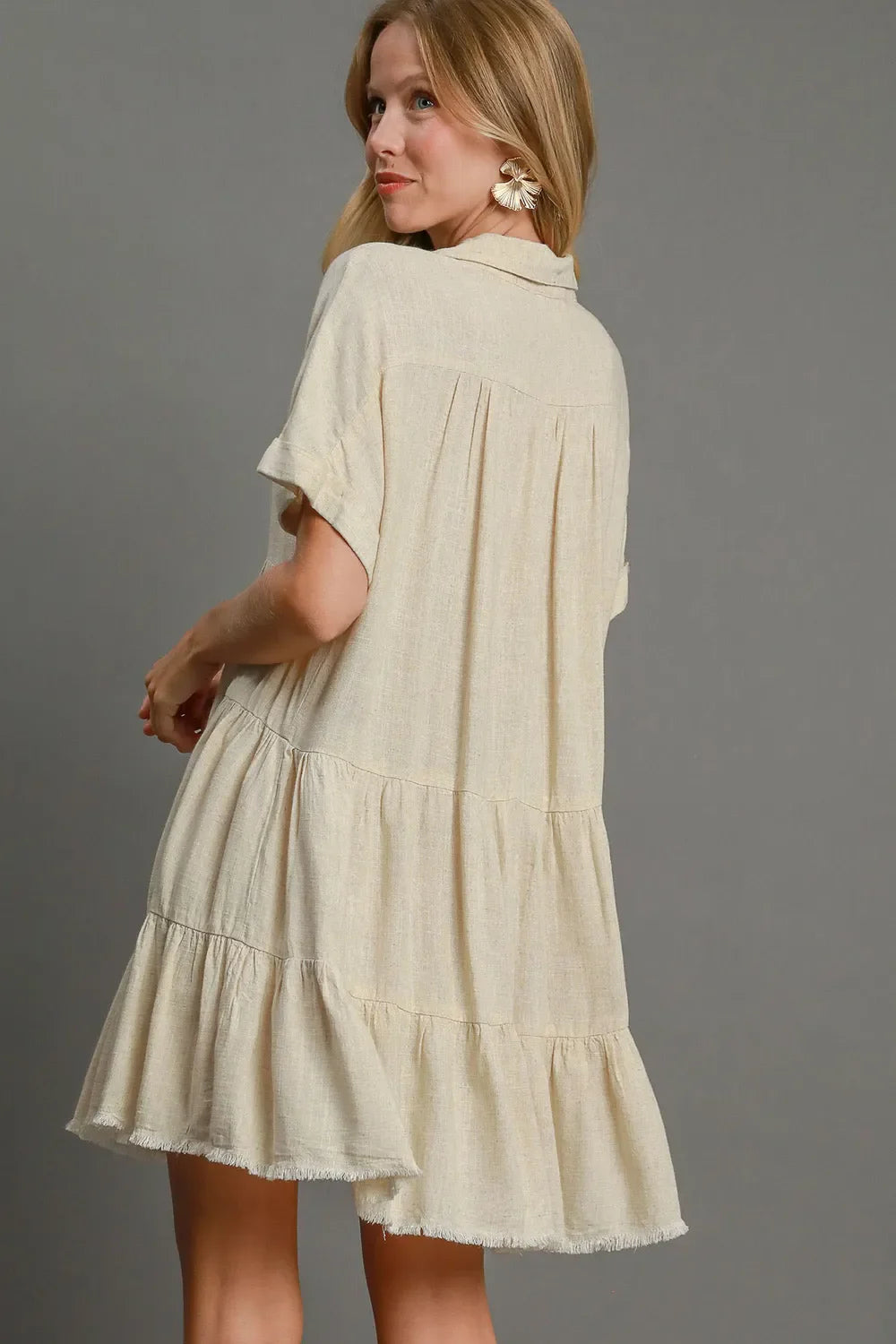 Day at the Market Raw Hem Linen Dress