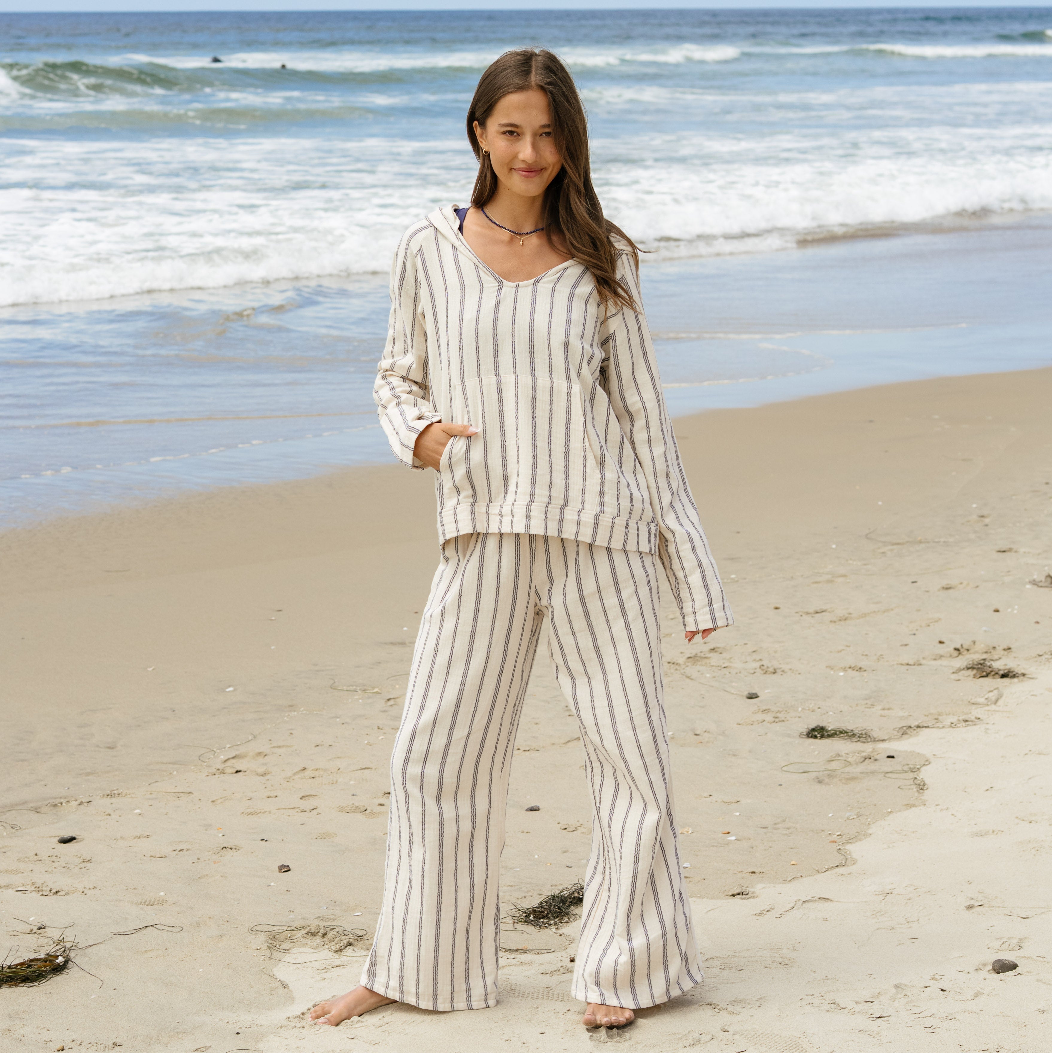 Sailor Stripe Wide Leg Cotton Pants