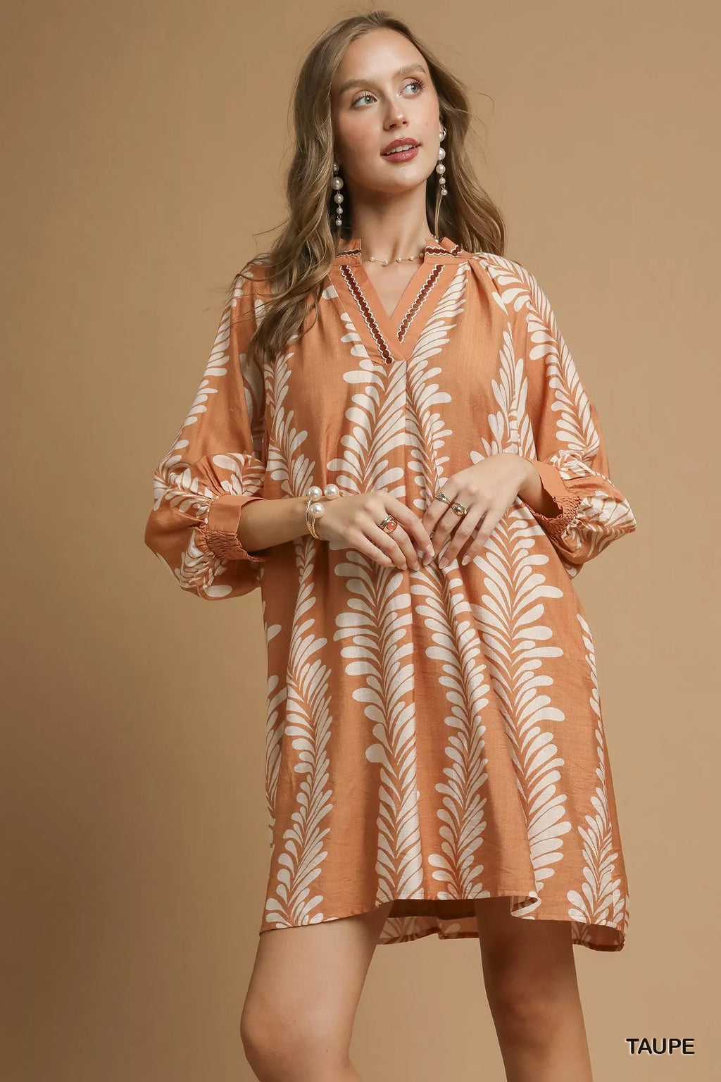 Resort Ready Leaf Print Notched Mini Babydoll Dress