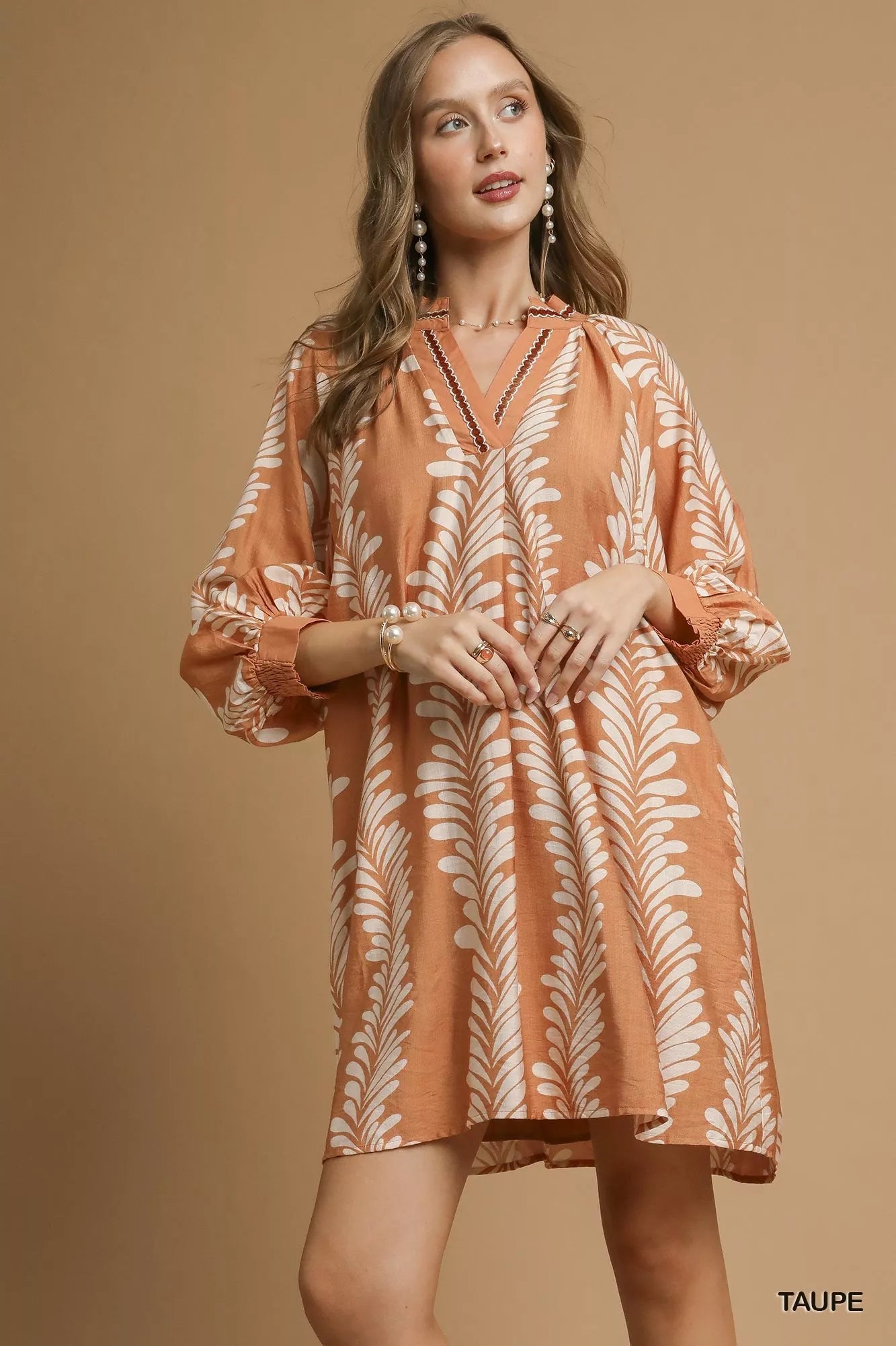 Resort Ready Leaf Print Notched Mini Babydoll Dress