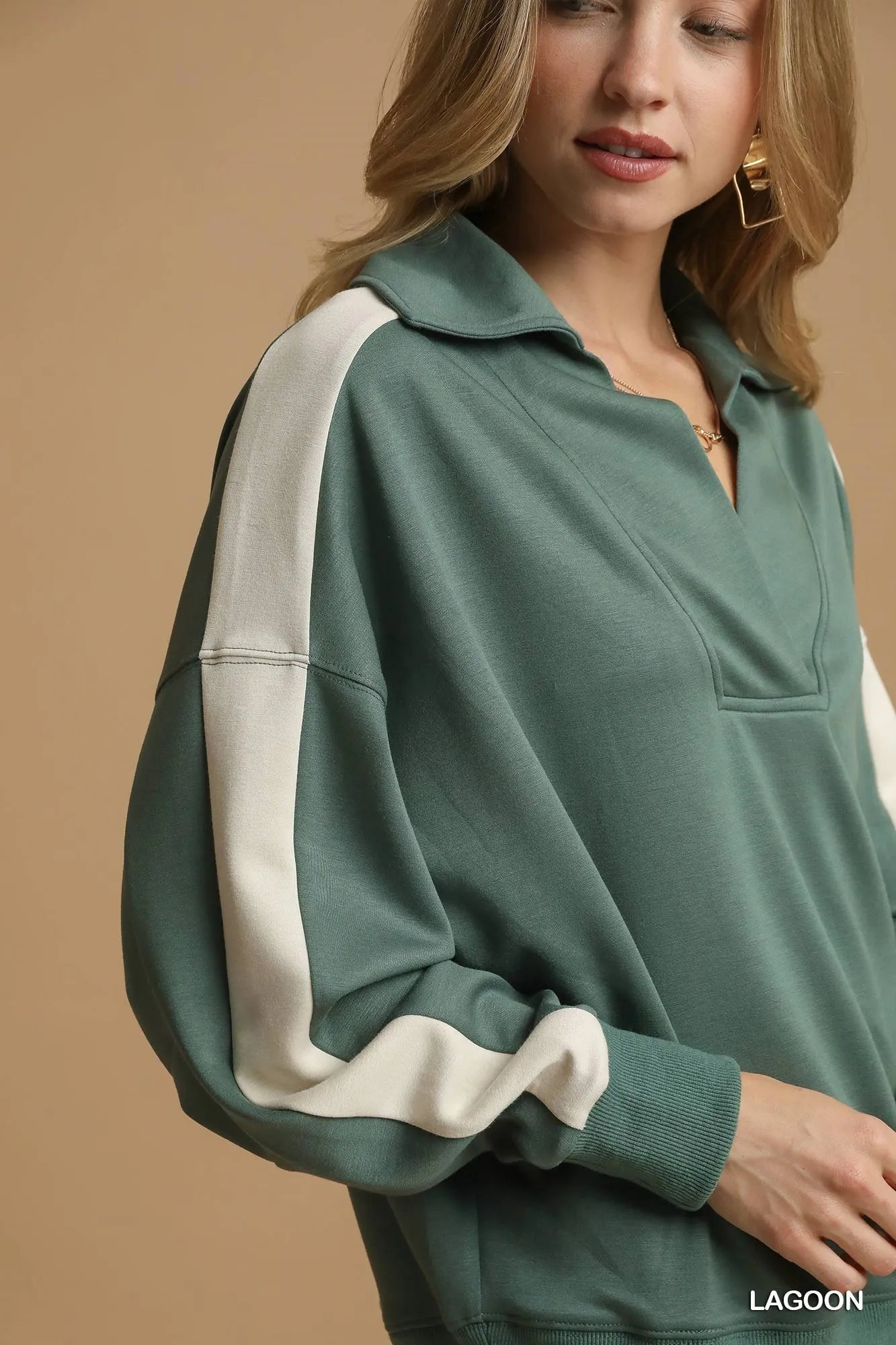 Fireside Snuggles Contrast Sleeve Cotton Blend Sweatshirt
