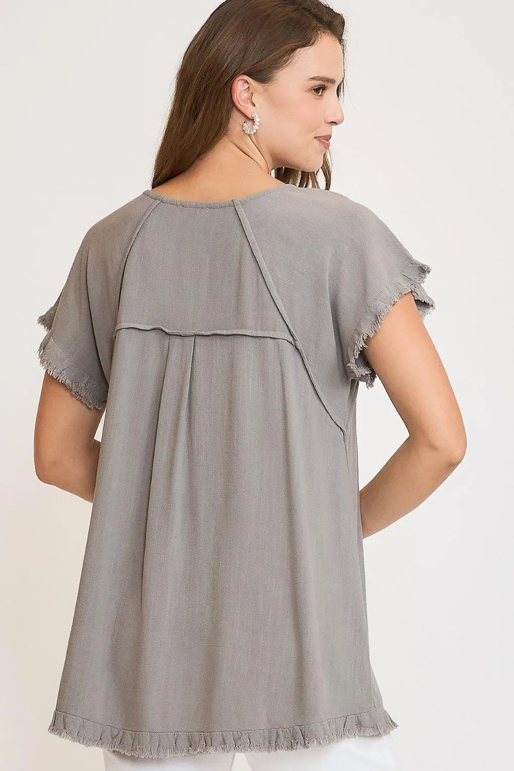 Afternoon Stroll Linen Ruffle Fringe Top