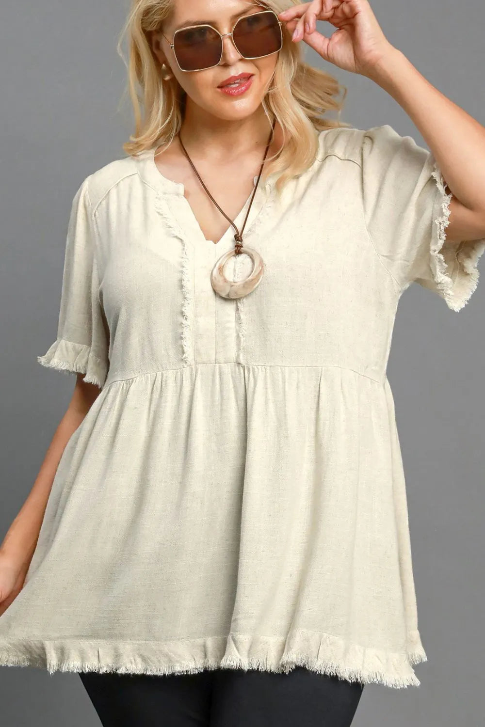 Dreamy Days Raw Hem Babydoll Linen Blouse
