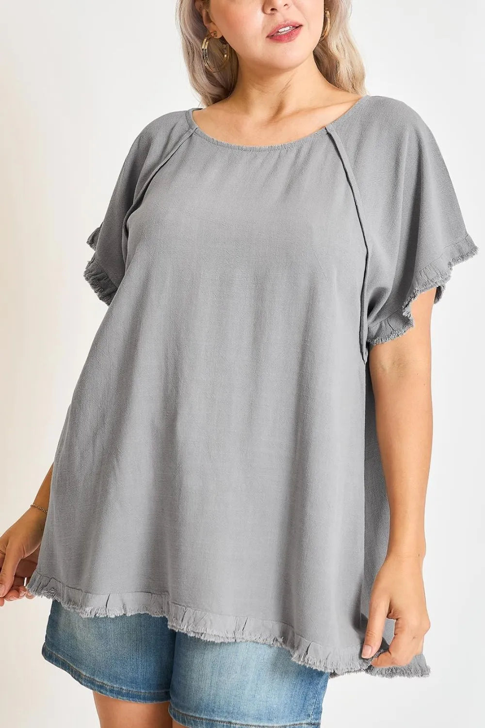 Afternoon Stroll Linen Ruffle Fringe Top