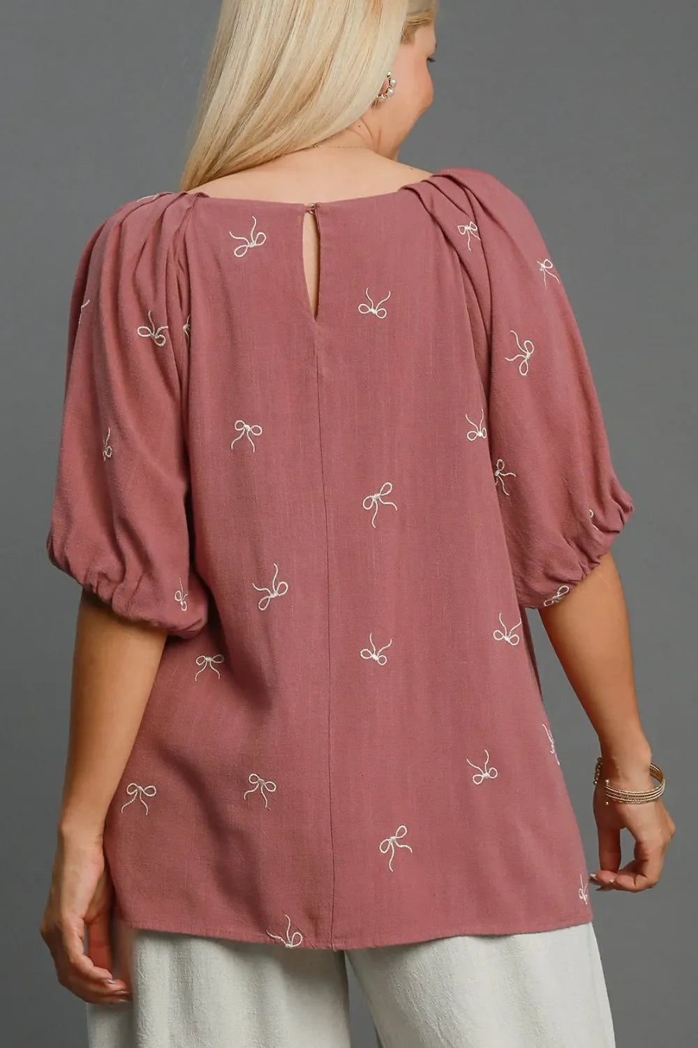 Coquette Cutie Linen Blend Ribbon Embroidered Top Plus Size