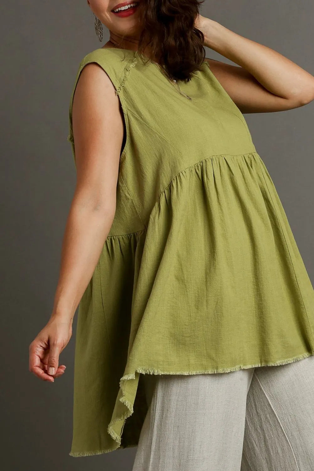 Aspen Adventure Raw Hem Linen Top